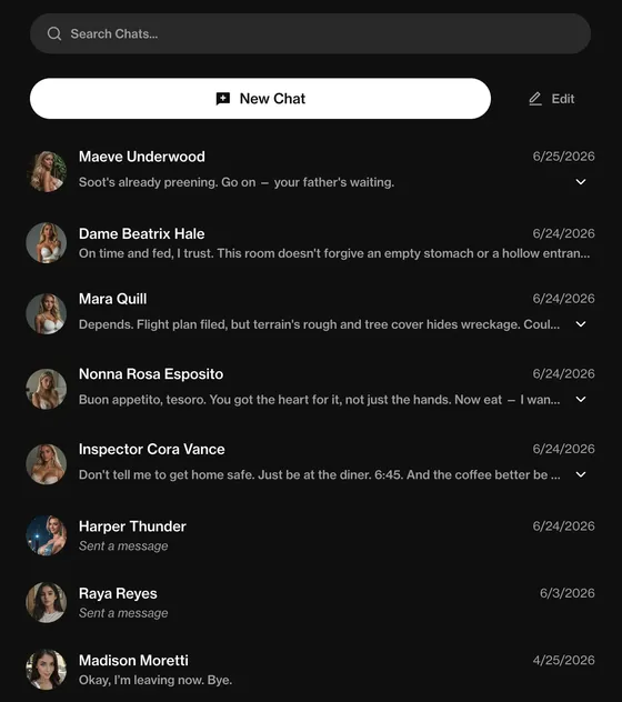 Chat list with several AI companions